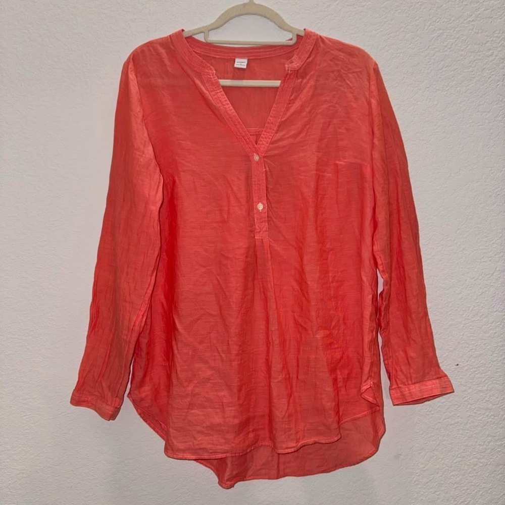 Old Navy Women's M Peach Pink Linen Top Casual Breezy Summer Blouse Henley style